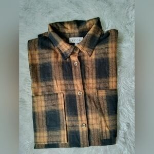 Acoa  plaid flannel button front casual shirt, size M